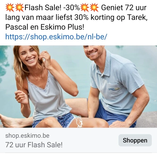 shop.eskimo.be flash sale -30% op Tarek, Pasc...