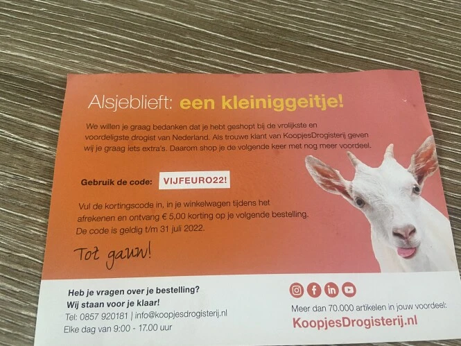 5 euro korting bij koopjes drogisterij nl.