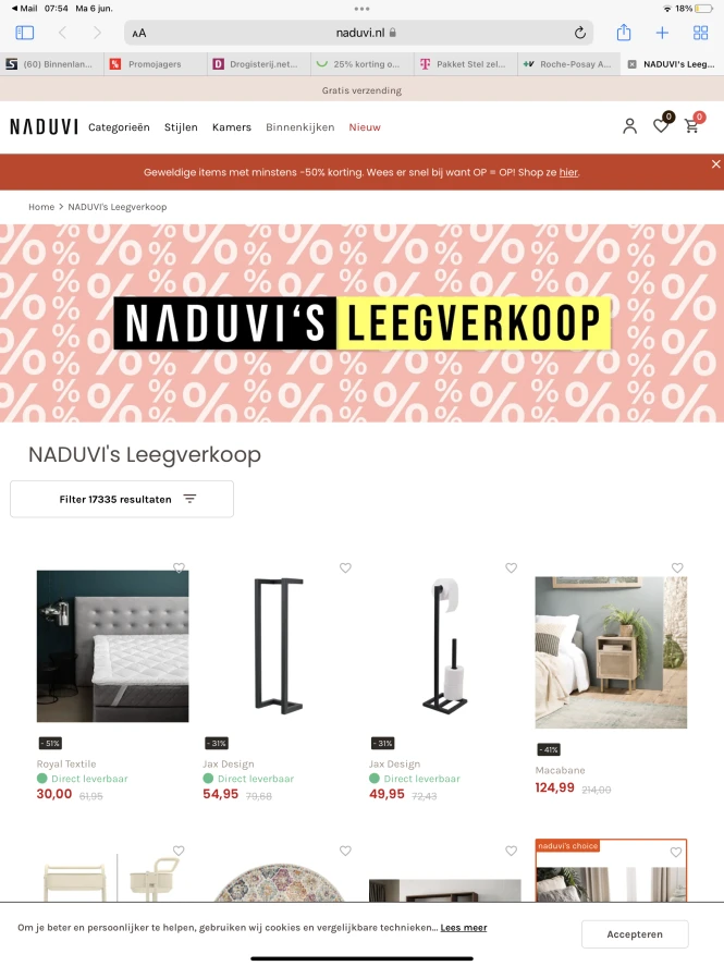 Naduvi leegverkoop op geselecteerde producten...