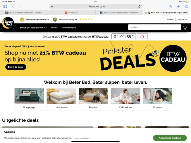Beter bed pinksterdag 21 % BTW cadeau op gese...