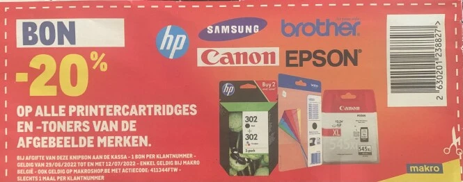 -20% inkt voor printers van verschillende mer...