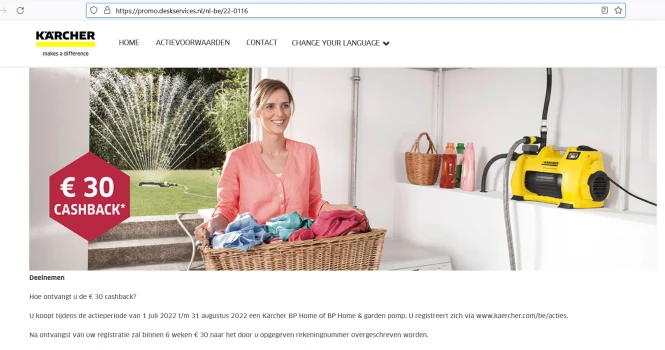 Karcher pompen € 30 cashback Deelnemen Hoe o...