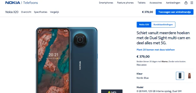 Op coolblue Nokia x20 voor €299 op site van N...
