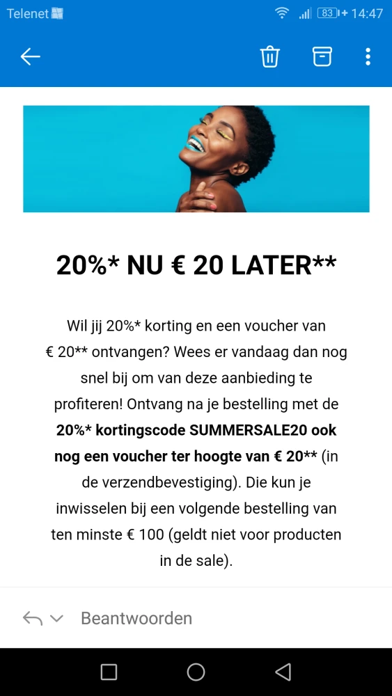 -20% + voucher v 20€ te gebruiken bij je volg...