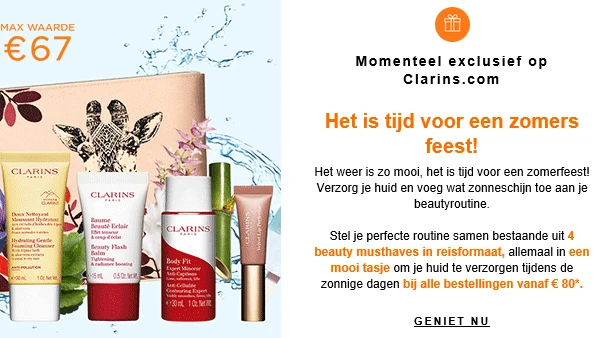 Bij clarins.com krijg je bij aankoop vanaf €8...