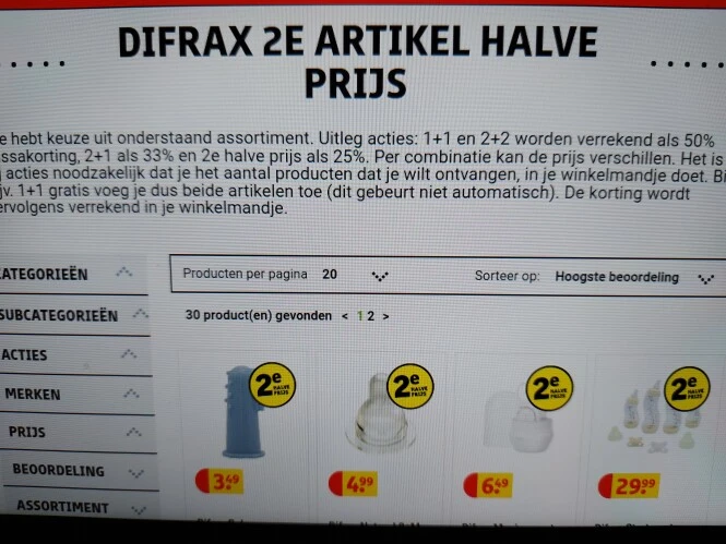 kruidvat.be difrax 2de artikel halve prijs
