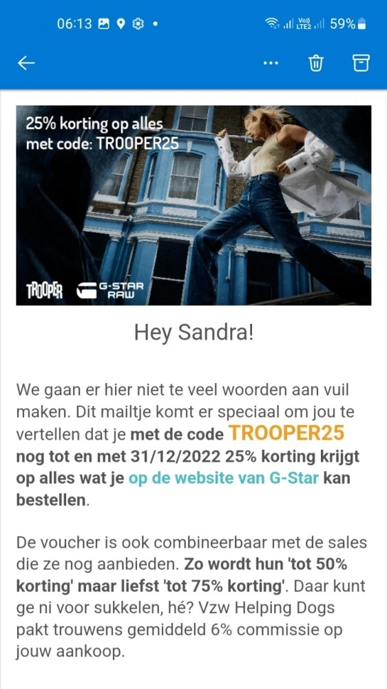 25 % korting bij een online aankoop bij G-STA...
