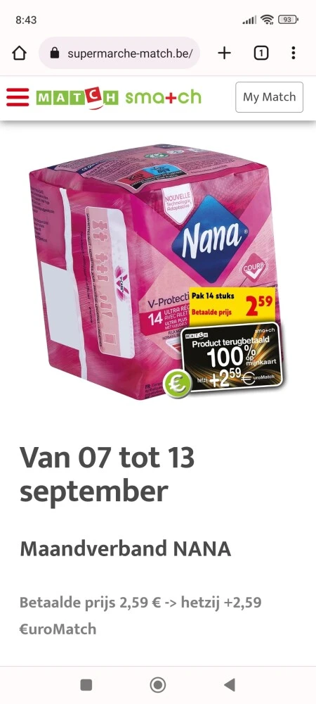 100% terugbetaald op de €-matchkaart bij matc...