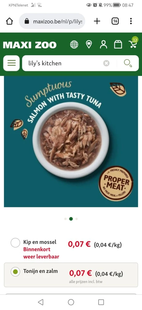 De tonijn en zalm variant van Lily's kitchen...