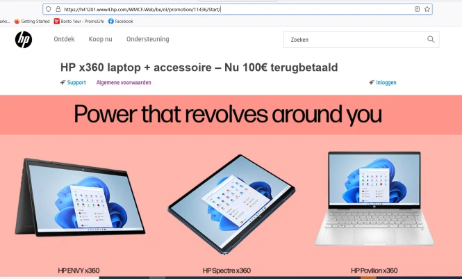 HP x360 + accessoire cashback € 100,- cashbac...