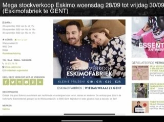 Mega stockverkoop Eskimo woensdag 28/09 tot v...