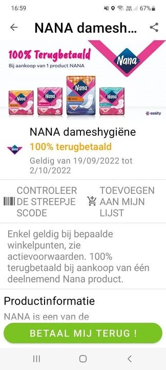 Nana. 100% terugbetaald via Myshopi