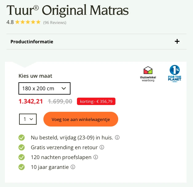 Duurzame matras 180 x 200, normaal gezien 1 6...
