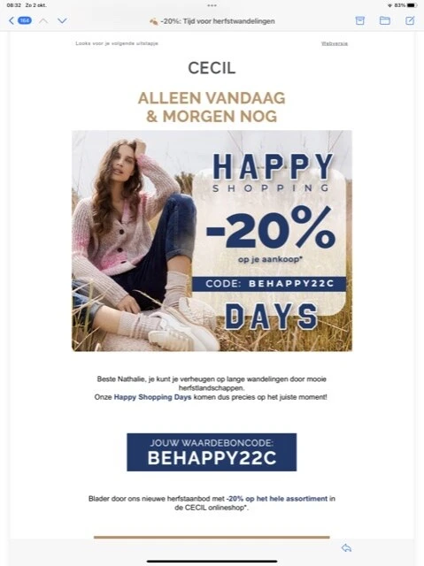 20% op het hele assortiment in de CECIL onlin...