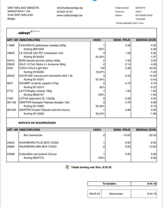 Cola light met bon 16€ voor 120 blikjes(0,13...