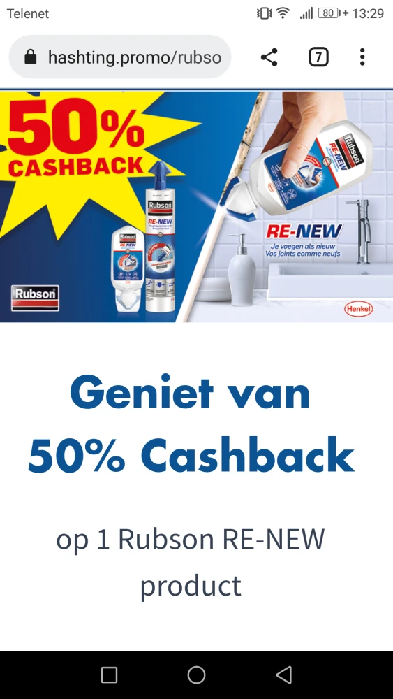 50% v aankoopbedrag terugbetaald voor 1 artik...
