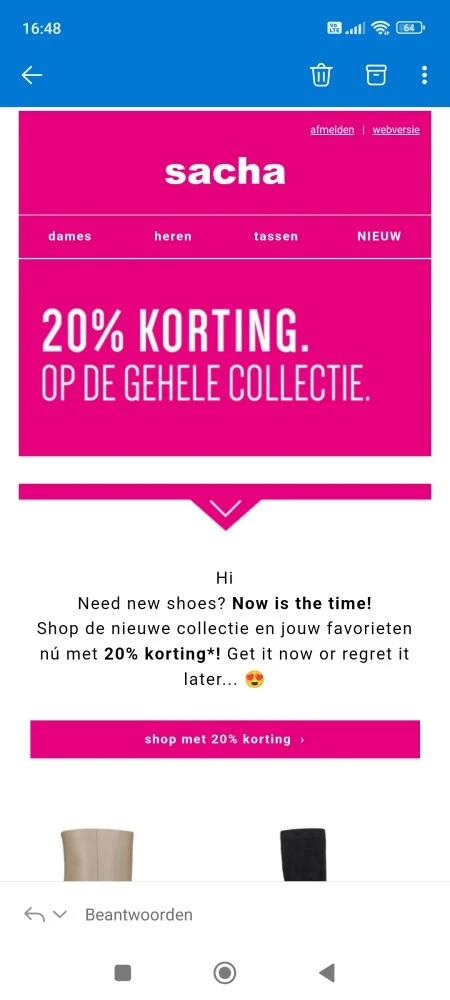 Bij Sacha is er 20% korting op de hele collec...