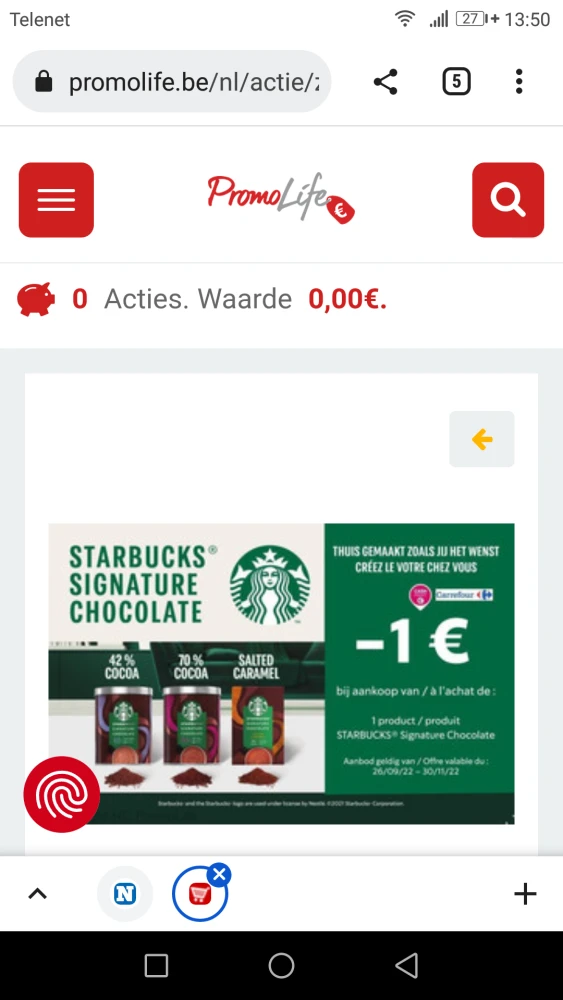 -1€ bij aankoop v 1 artikel chocoladepoeder v...
