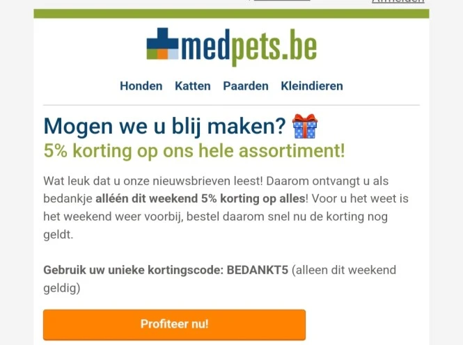 Bij medpets dit weekend 5% korting op uw best...