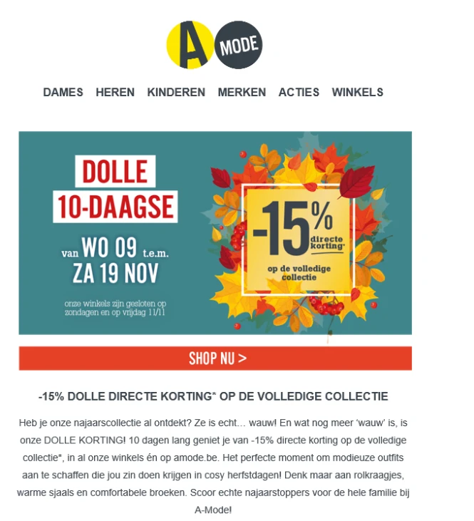 Dolle 10-daagse bij A Mode van 9/11 tem 19/11...