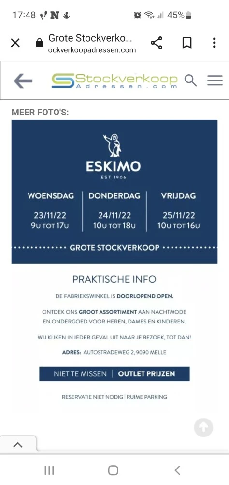 Grote stockverkoop Eskimo op 23,24 en 25/11/2...