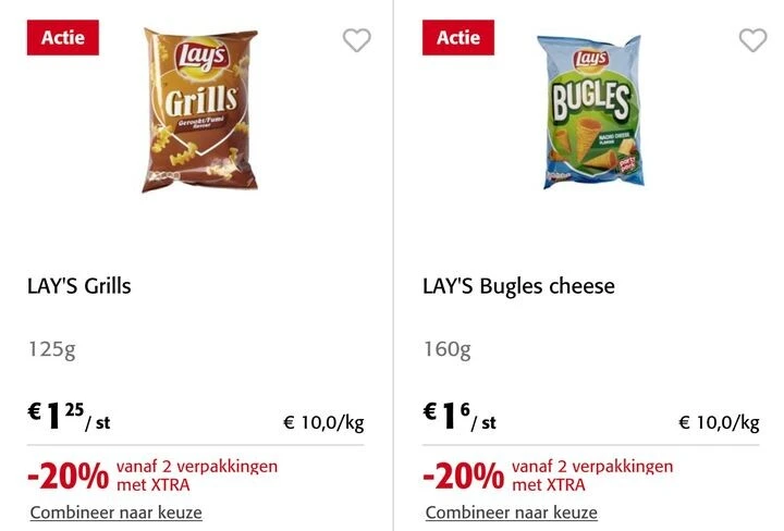 Opnieuw koopje op Lay's Grills en Bugles 8€/k...