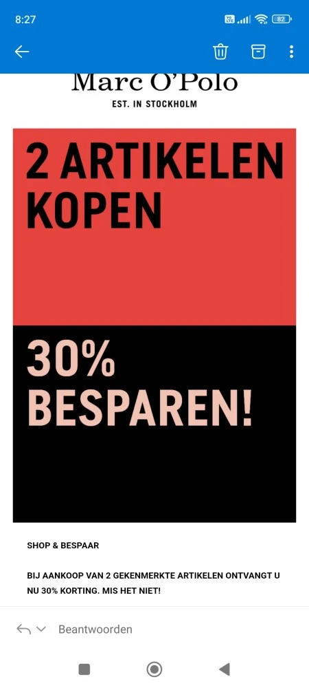 Bij Marc o'polo krijg je 30% korting bij aank...