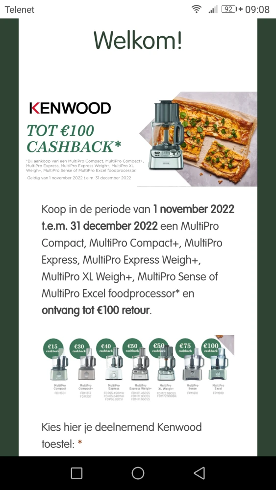 Tot 100€ terugbetaald v 01/11/22 tem 31/12/22...