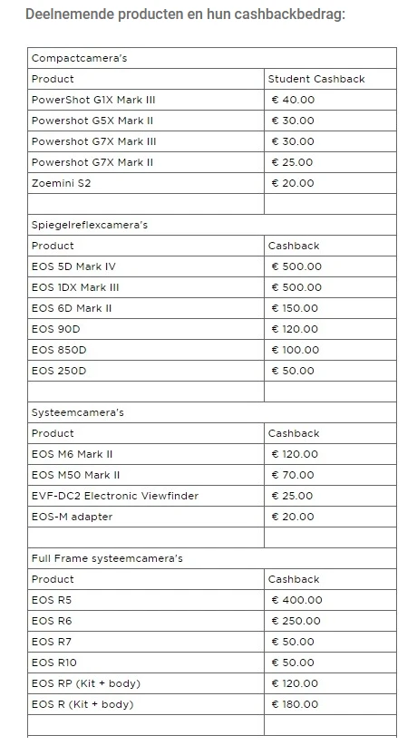 Canon SPECIAAL VOOR STUDENTEN NU TOT €700,- C...