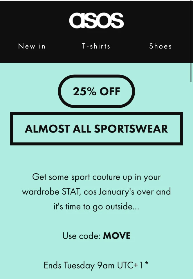 25% korting op sportkleding bij ASOS