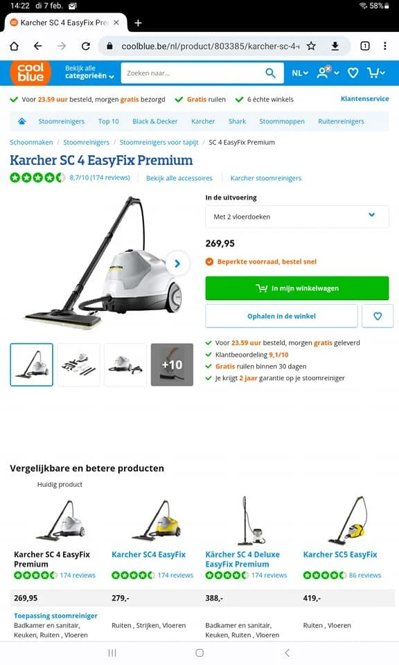 Karcher sc4 premium stoomreiniger staat aan €...