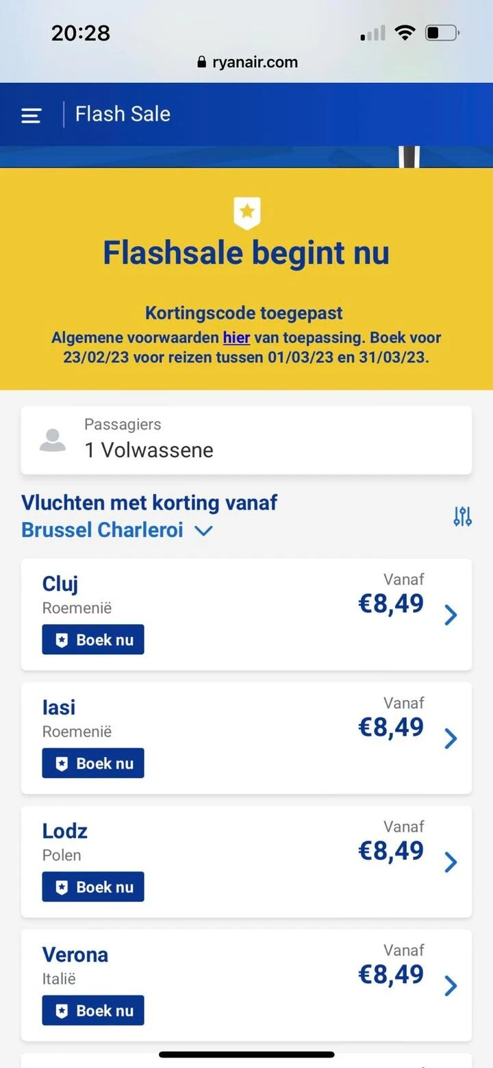 Enkel vandaag flashsale Ryanair! Voor vlucht...