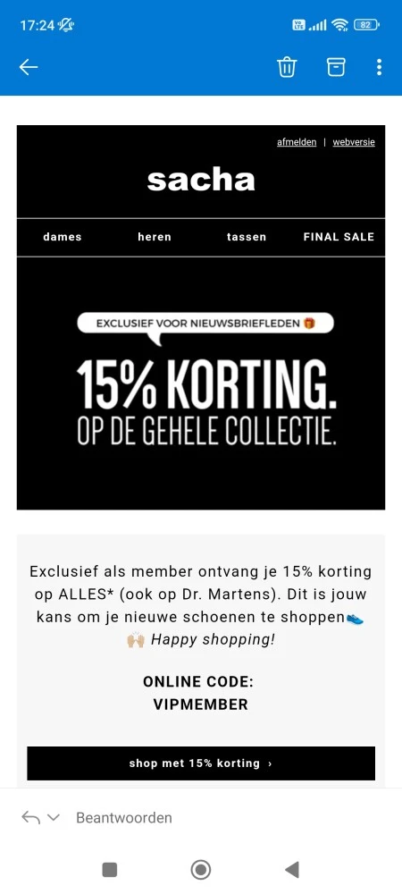 15% korting op ALLES (ook op Dr. Martens), ni...