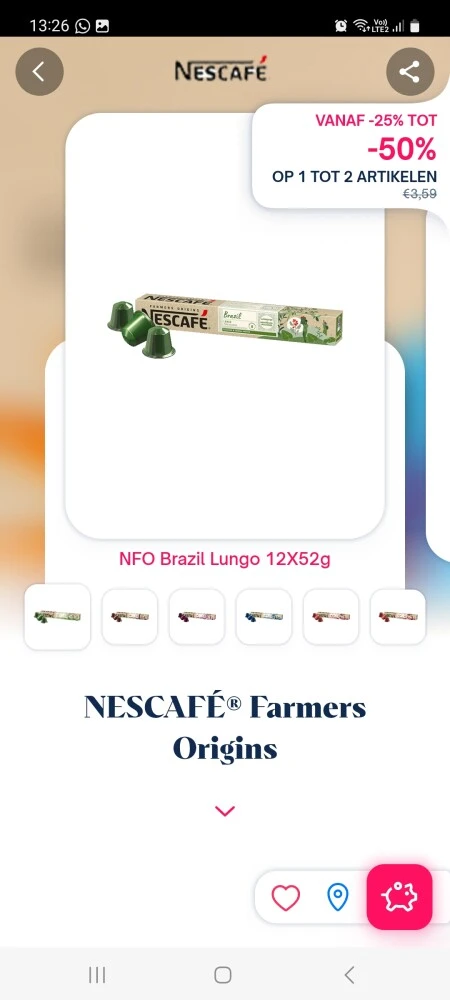 Shopnium 25%-50% cashback op 1-2 nescafe farm...