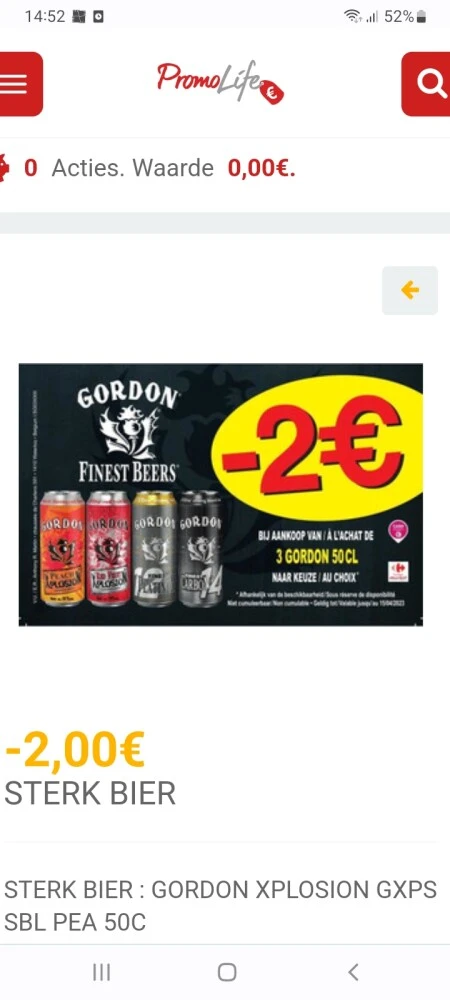 -2€ bij aankoop v 3x 50cl Gordon finest beers...