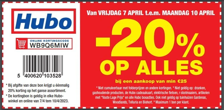 Korting bij HUBO > **07/04/2023 t.e.m. 10/04/...