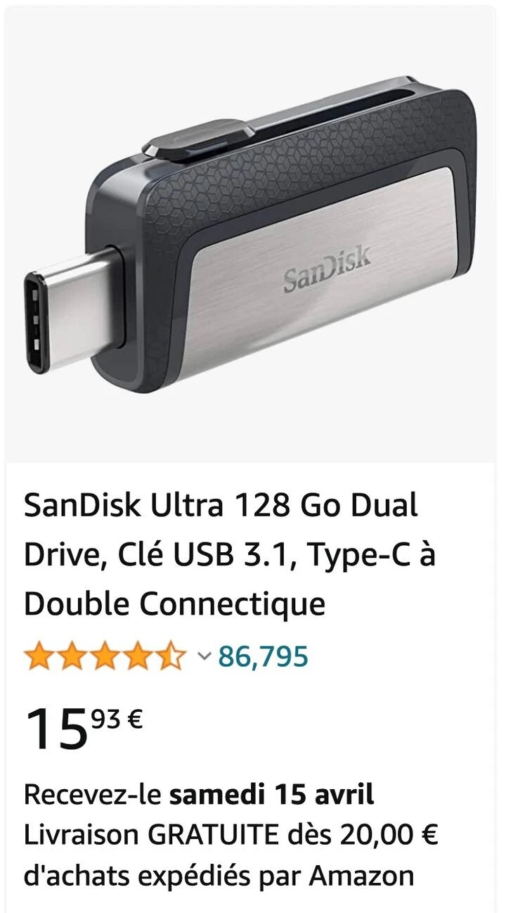 Clé USB 128GB pour moins de 16€ chez Amazon...