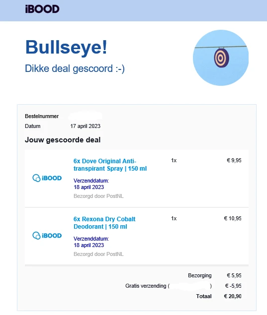 Bestelling geplaatst bij iBood: 6x Dove Origi...