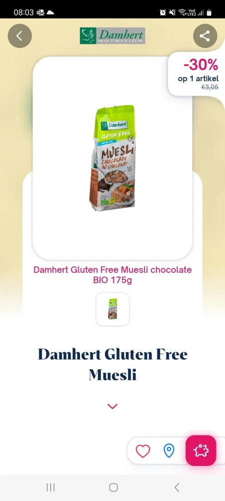 Shopnium-30% damhert gluten free muesli choco...