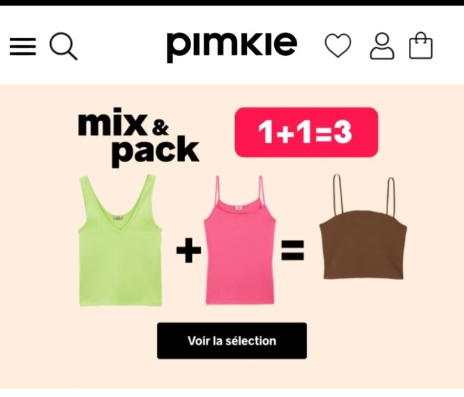 pimkie.be mix&pack 1+1=3 op een selectie