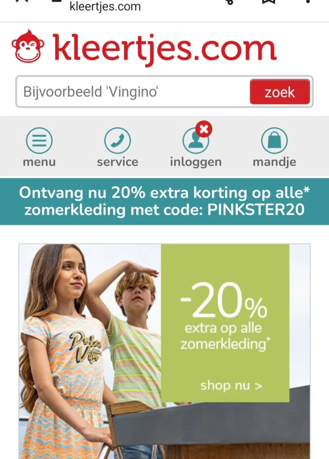 kleertjes.com 20% extra korting op alle zomer...