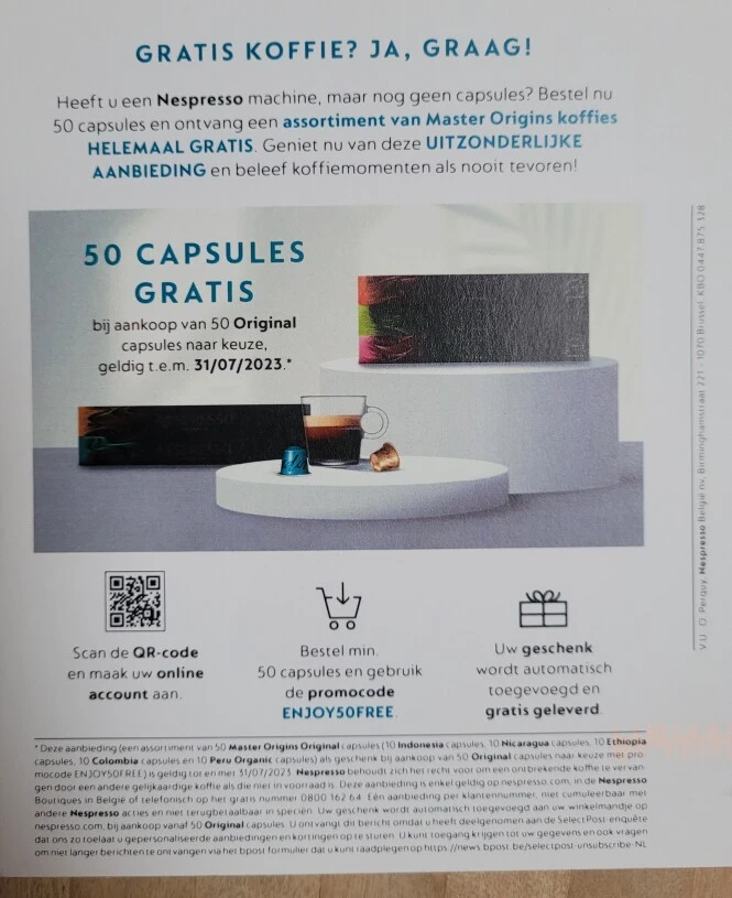 50 Nespresso capsules gratis bij aankoop van...