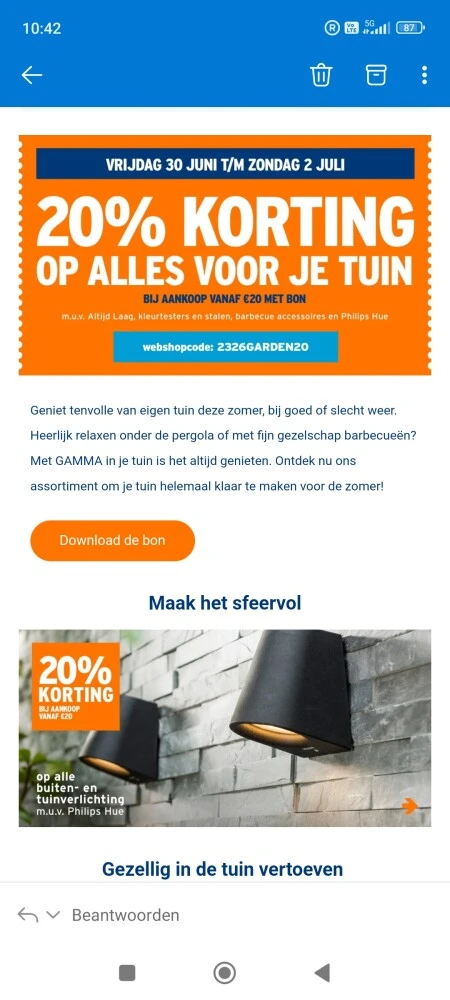 20% korting op alles voor de tuin bij gamma.b...