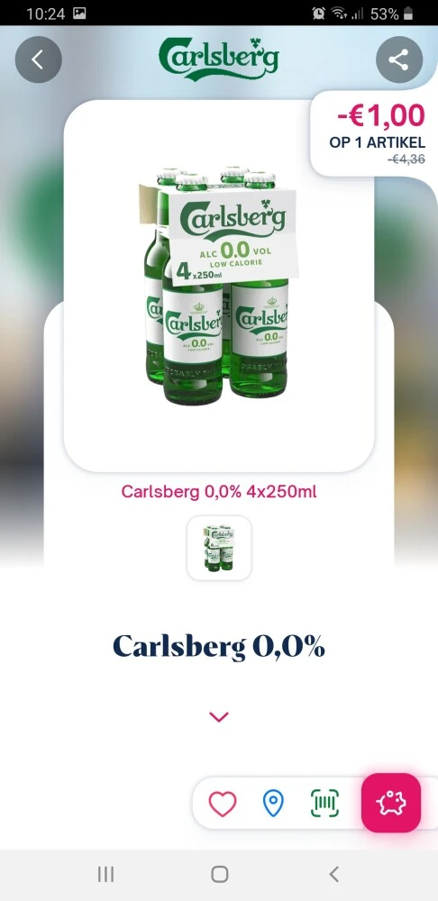 Carlsberg 0% alcohol via de shopmium app krij...