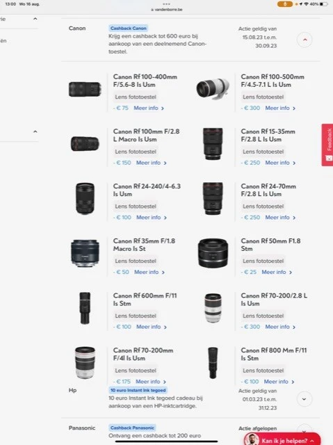 Cashback Canon Krijg een cashback tot 600 eur...