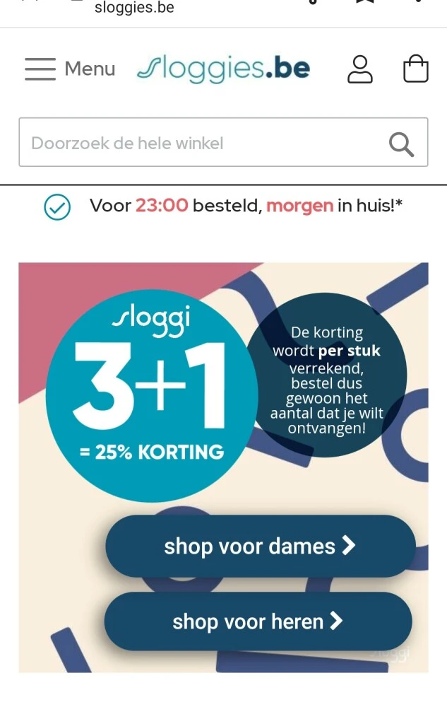 sloggies.be sloggi 3+1 gratis = 25% korting