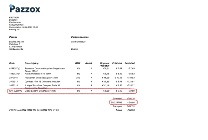 Bij mijn bestelling bij pazzox krijg ik een G...