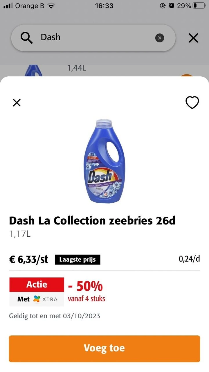 Dash wasmiddel met lenor 0,12eur/dosis (Boni...