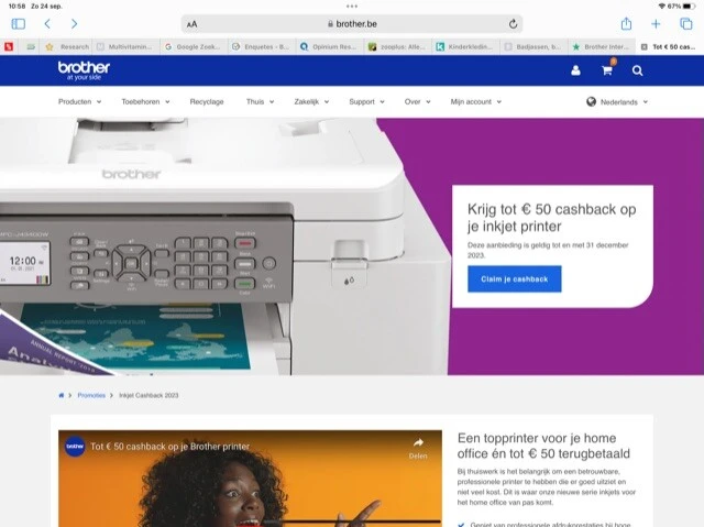Krijg tot € 50 cashback op je inkjet brother...