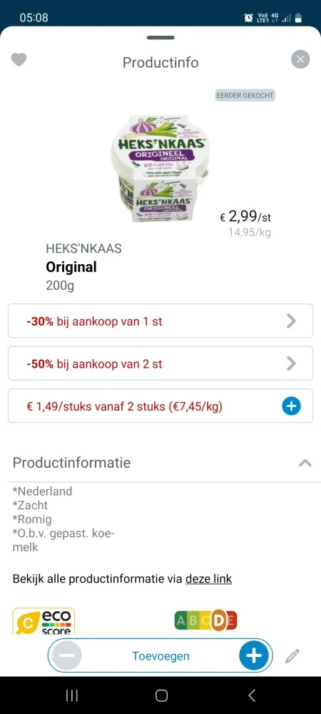 Collect and go Heks'nkaas 2.99€/st bav 2 1.49...
